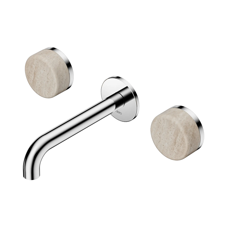 Nero Serenity Wall Basin Set Spout With Rome Travertine Handles - Chrome / 160MM (24D037CH)