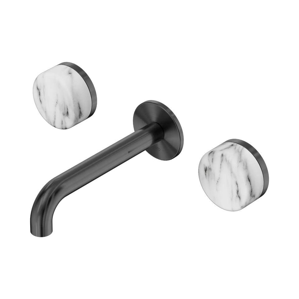 Nero Serenity Wall Basin Set 160/185/220mm Spout With Arabescato Corchia Handles Gun Metal