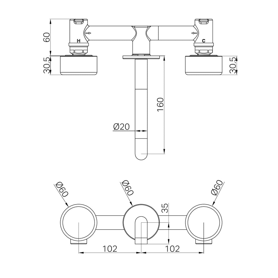 Nero Serenity Wall Basin Set Spout With Nero Metal Handles