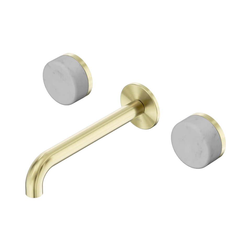Nero Serenity Wall Basin Set 160/185/220mm Spout With Carrara Handles Brushed Bronze