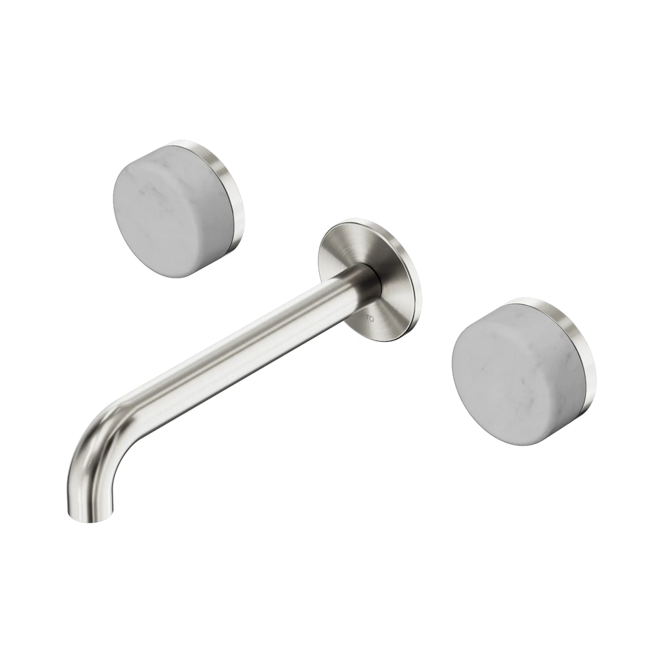 Nero Serenity Wall Basin Set Spout With Carrara Handles - Brushed Nickel / 185MM (24D041BN)