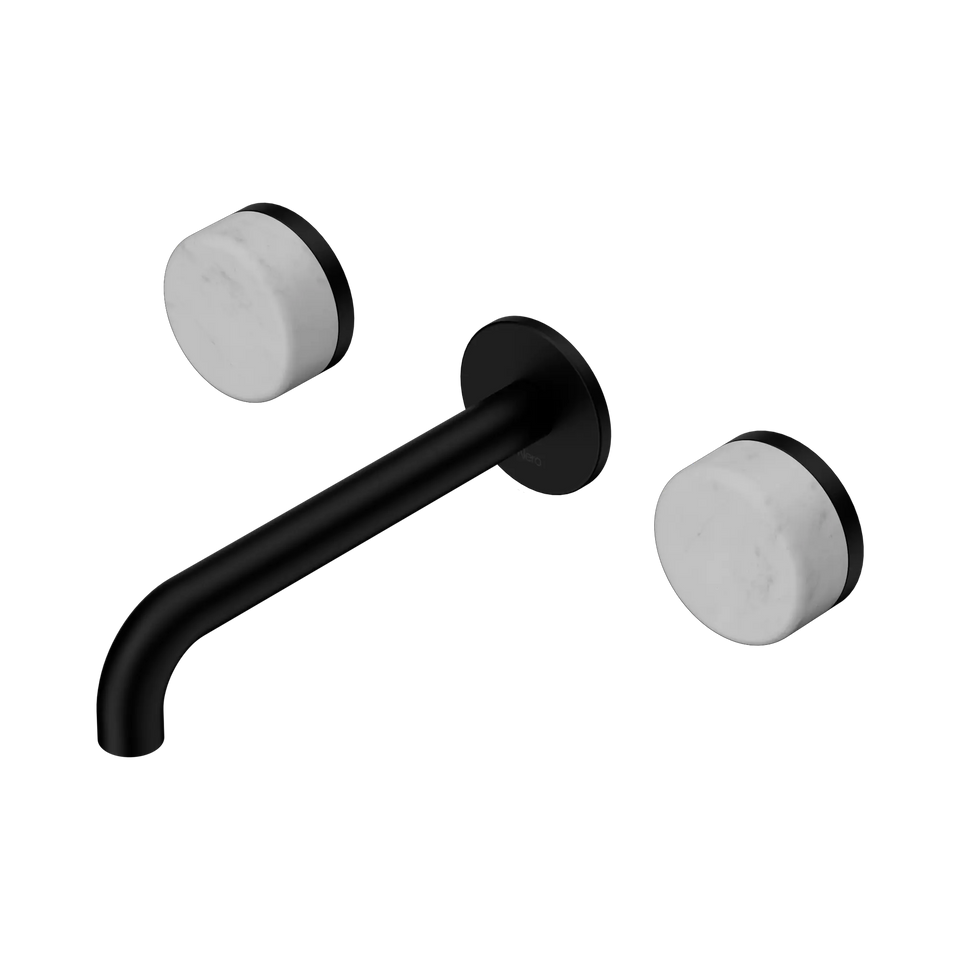 Nero Serenity Wall Basin Set Spout With Carrara Handles - Matte Black / 185MM (24D041MB)