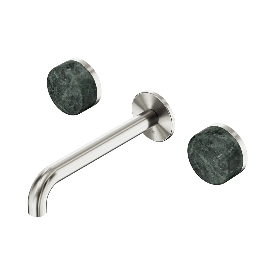 Nero Serenity Wall Basin Set 160/185/220mm Spout With  Verde Alpi Handles Brushed Nickel