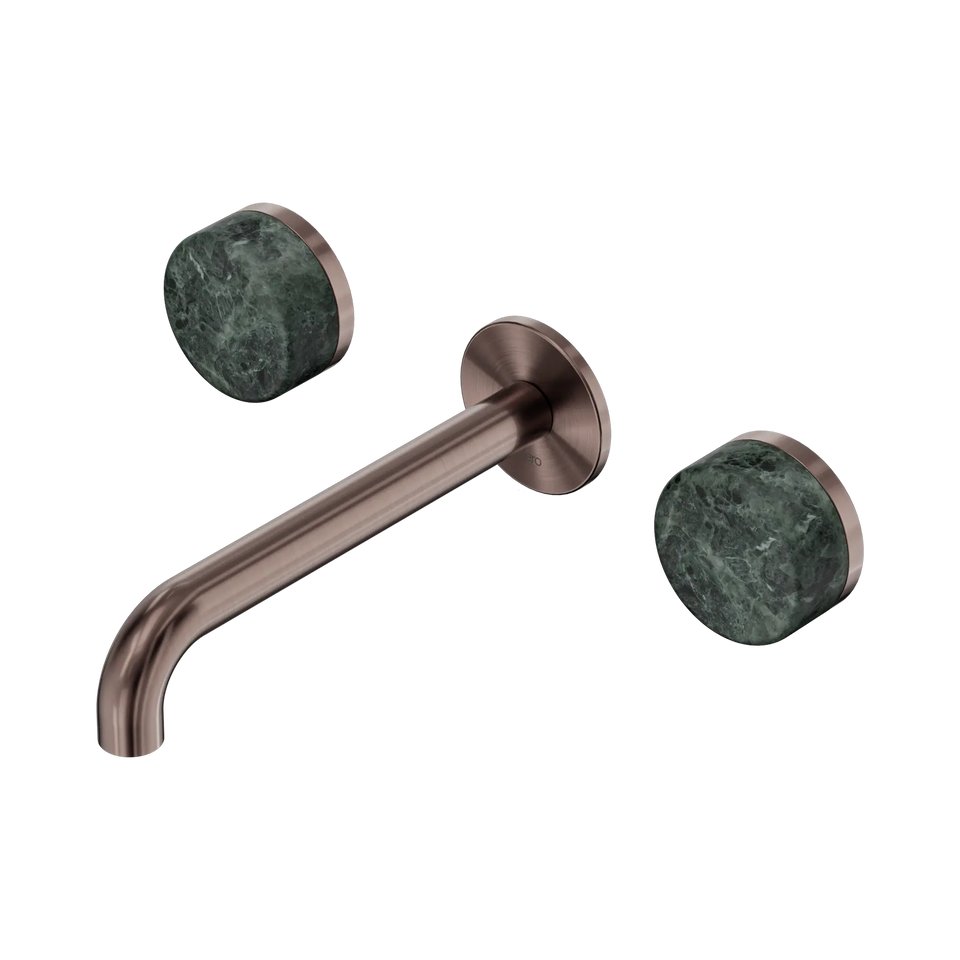 Nero Serenity Wall Basin Set Spout With Verde Alpi Handles - Brushed Bronze / 185MM (24D042BZ)
