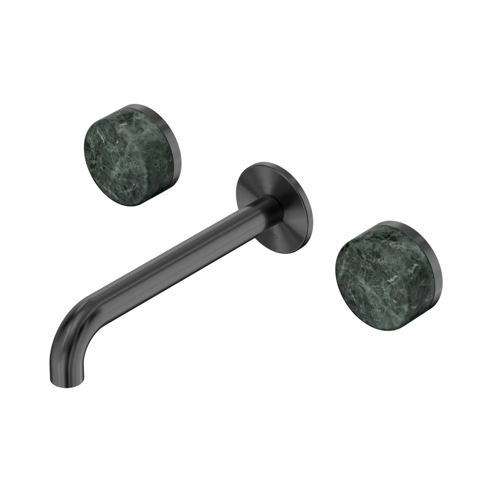 Nero Serenity Wall Basin Set 160/185/220mm Spout With  Verde Alpi Handles Gun Metal