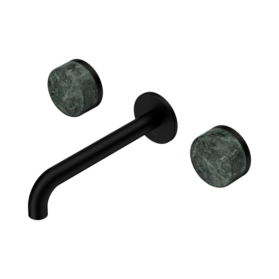 Nero Serenity Wall Basin Set 160/185/220mm Spout With  Verde Alpi Handles Matte Black