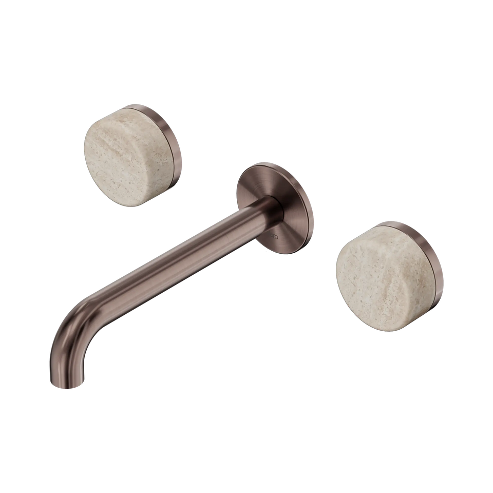 Nero Serenity Wall Basin Set Spout With Rome Travertine Handles - Brushed Bronze / 185MM (24D043BZ)