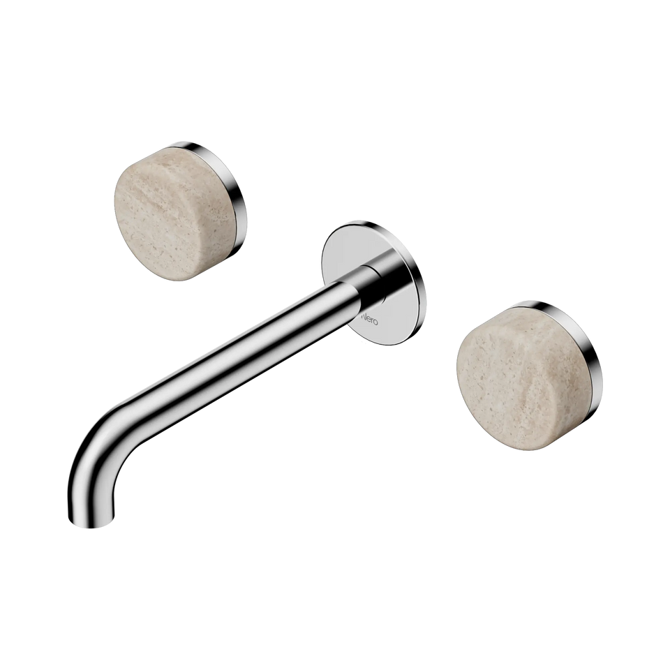 Nero Serenity Wall Basin Set Spout With Rome Travertine Handles - Chrome / 185MM (24D043CH)