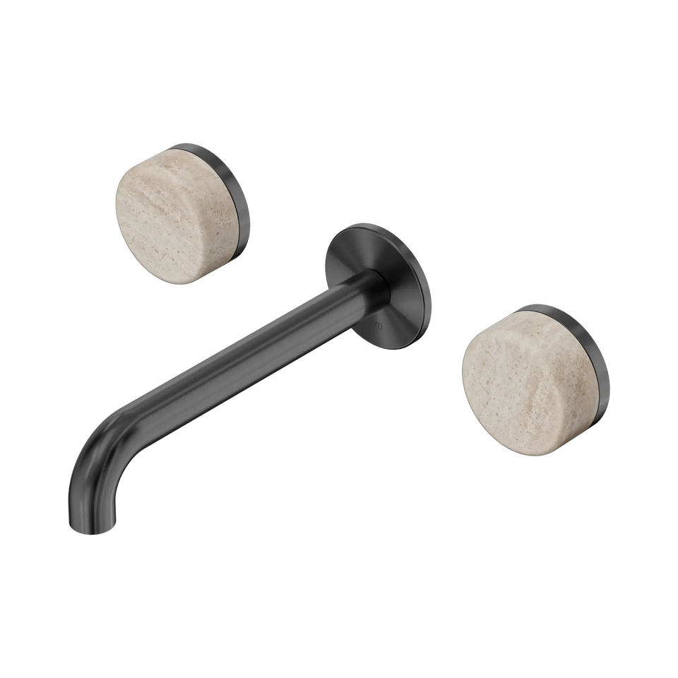Nero Serenity Wall Basin Set Spout With Rome Travertine Handles - Gun Metal / 185MM (24D043GM)