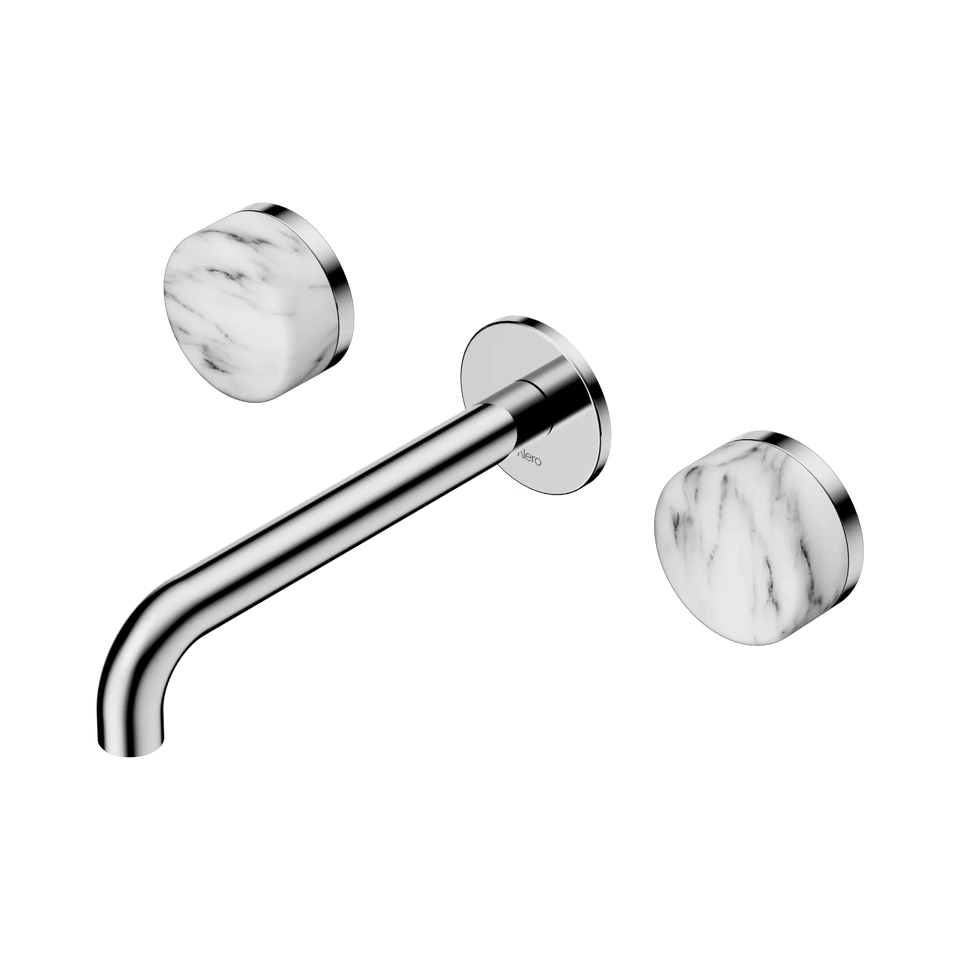 Nero Serenity Wall Basin Set Spout With Arabescato Corchia Handles - Chrome / 185MM (24D044CH)