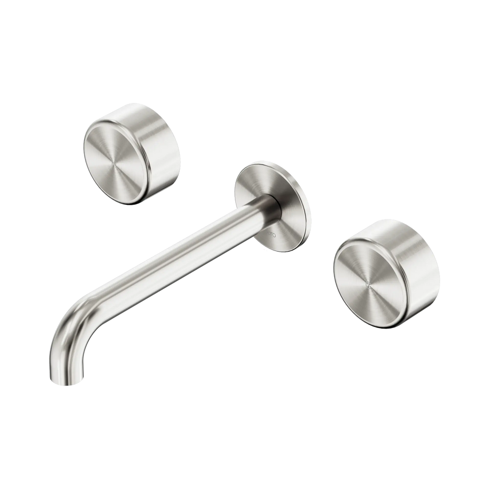 Nero Serenity Wall Basin Set 160/185/220mm Spout With Nero Metal Handles Brushed Nickel