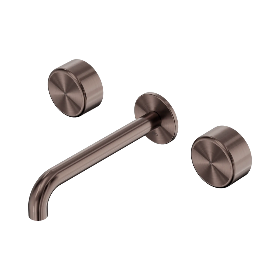Nero Serenity Wall Basin Set 160/185/220mm Spout With Nero Metal Handles Brushed Bronze