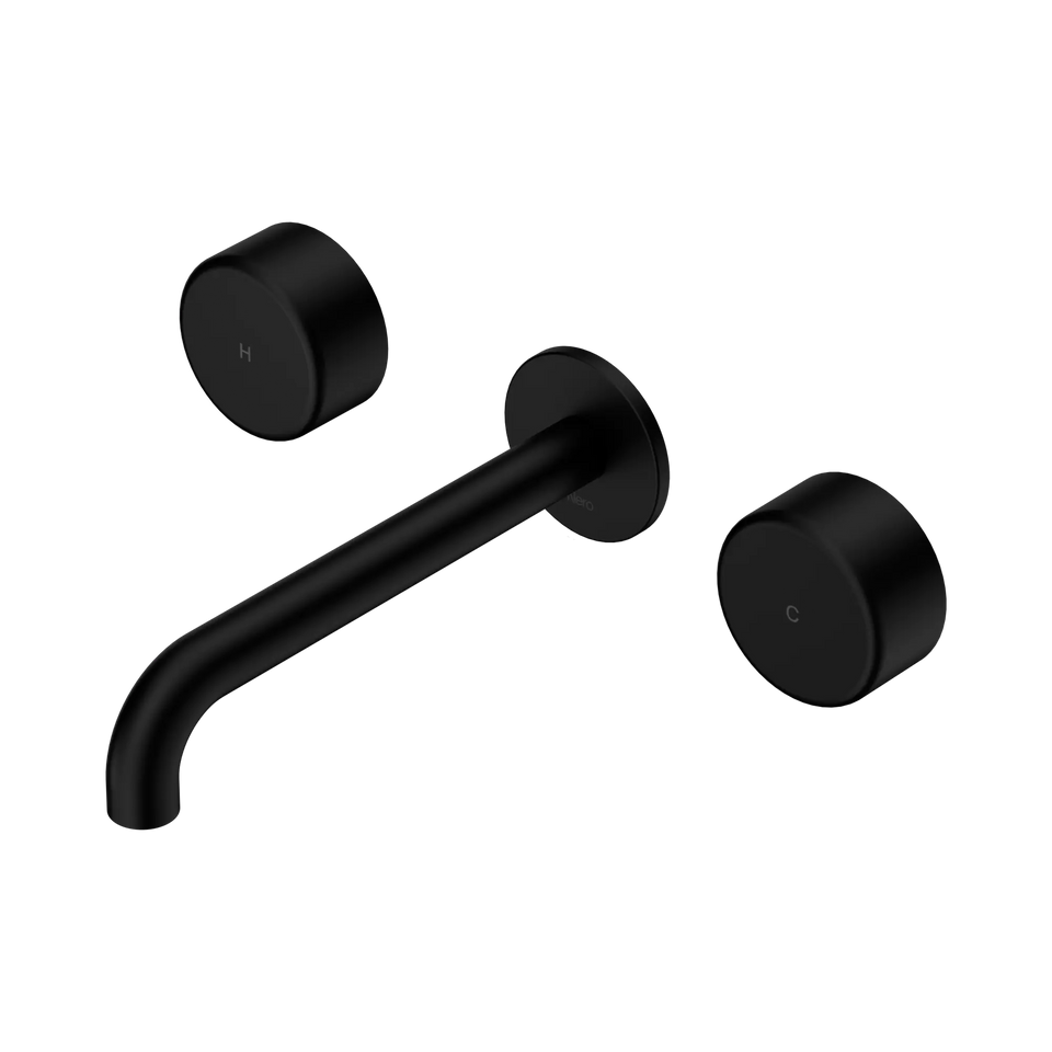 Nero Serenity Wall Basin Set 160/185/220mm Spout With Nero Metal Handles Matte Black