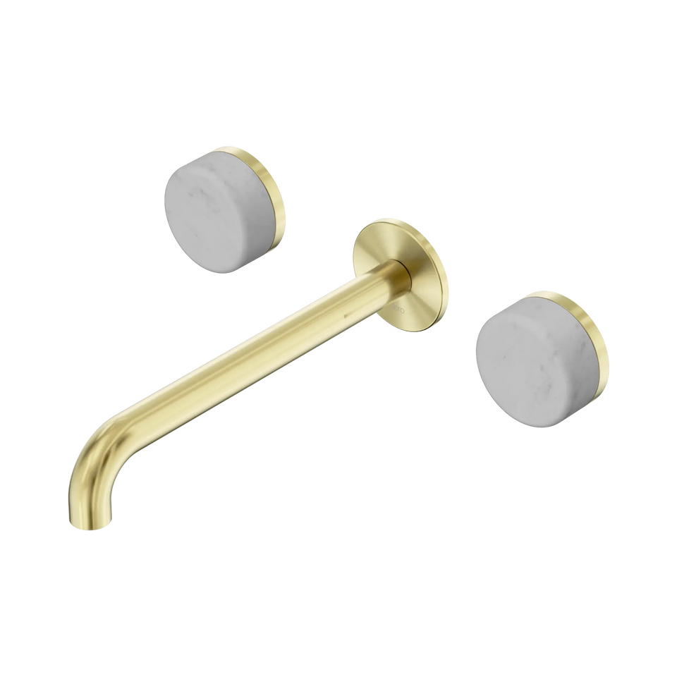 Nero Serenity Wall Basin Set 160/185/220mm Spout With Carrara Handles Brushed Bronze