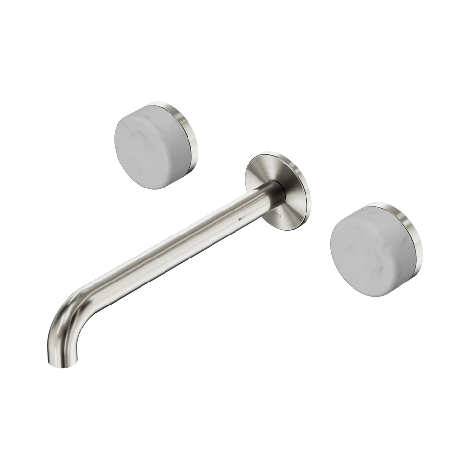 Nero Serenity Wall Basin Set Spout With Carrara Handles - Brushed Nickel / 220MM (24D047BN)