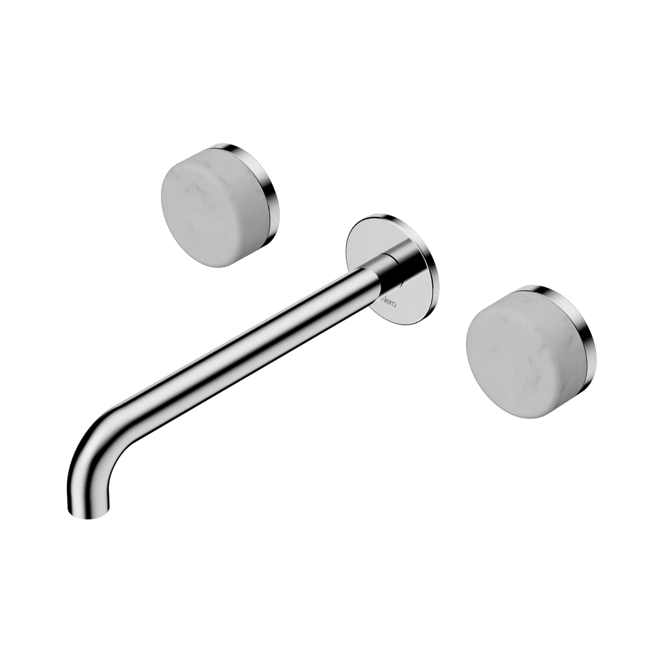 Nero Serenity Wall Basin Set Spout With Carrara Handles - Chrome / 220MM (24D047CH)