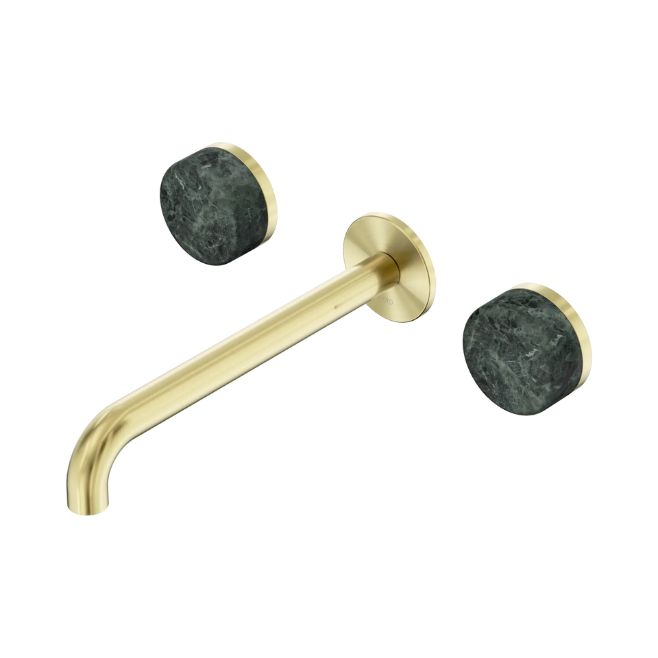 Nero Serenity Wall Basin Set 160/185/220mm Spout With  Verde Alpi Handles Brushed Bronze