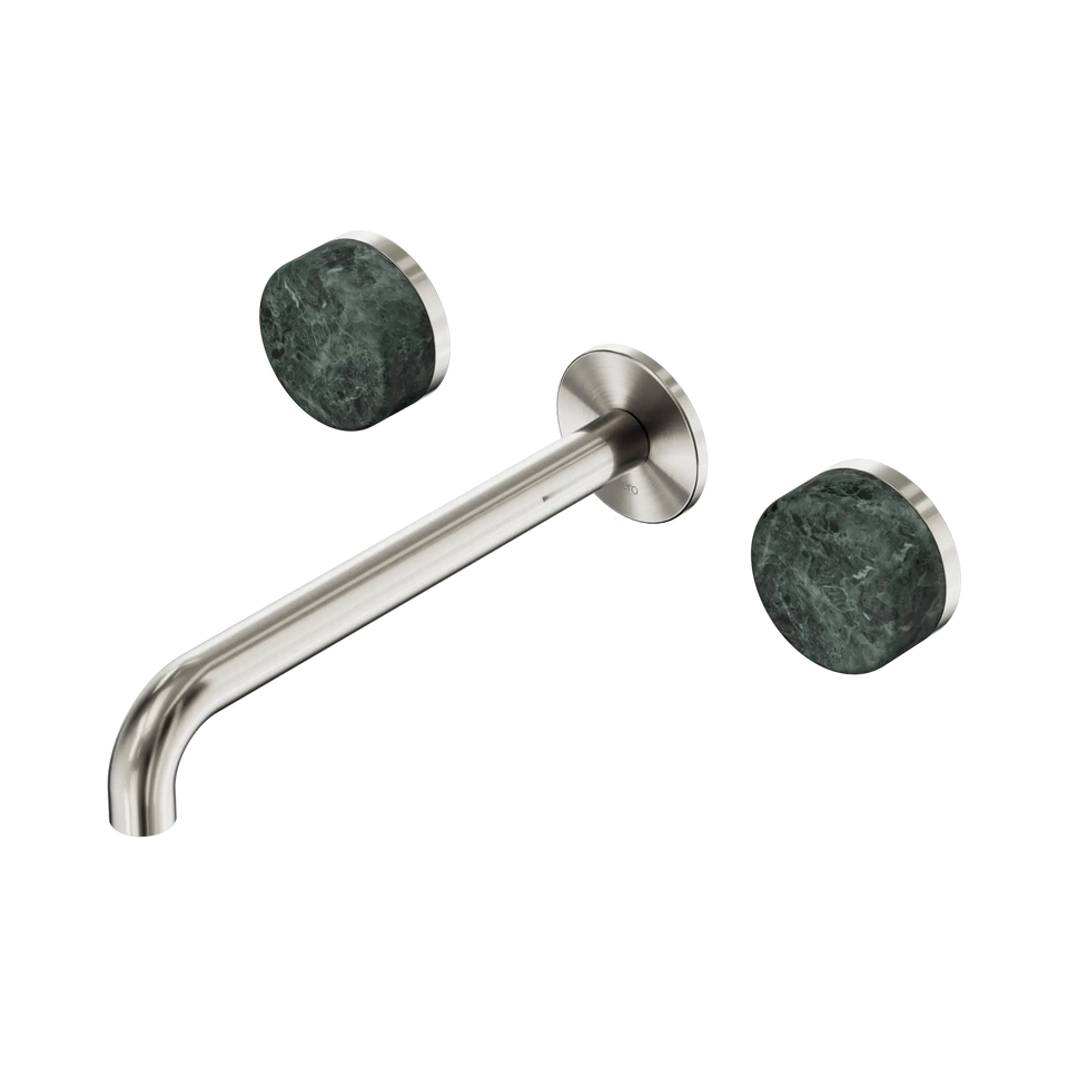 Nero Serenity Wall Basin Set Spout With Verde Alpi Handles - Brushed Nickel / 220MM (24D048BN)