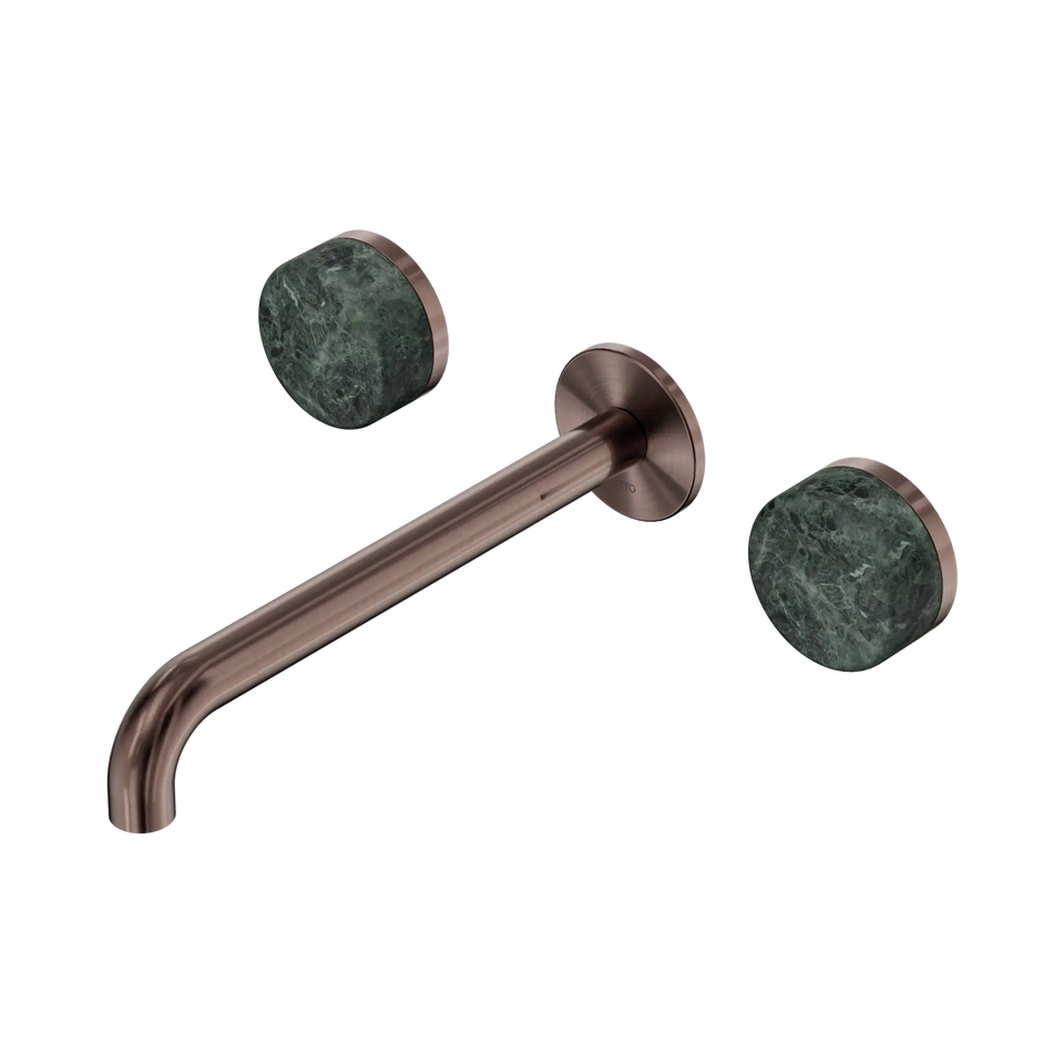 Nero Serenity Wall Basin Set 160/185/220mm Spout With  Verde Alpi Handles Brushed Bronze