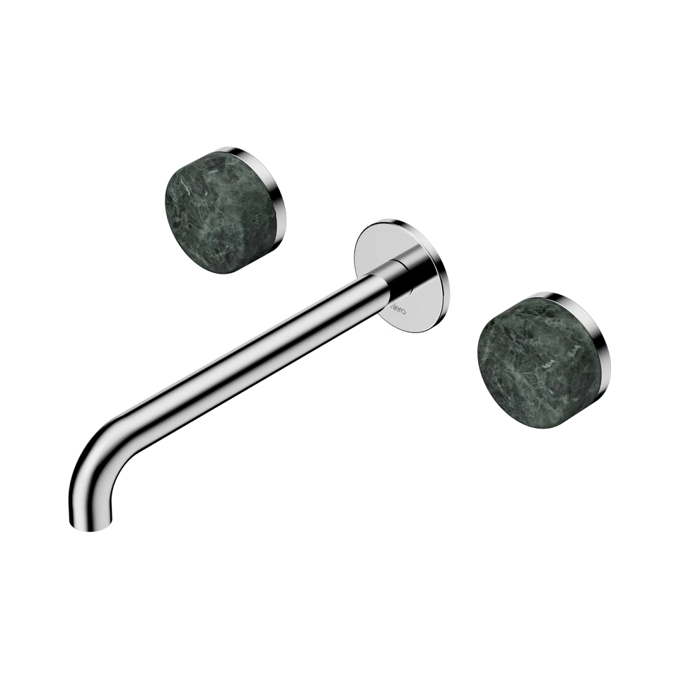 Nero Serenity Wall Basin Set 160/185/220mm Spout With  Verde Alpi Handles Chrome