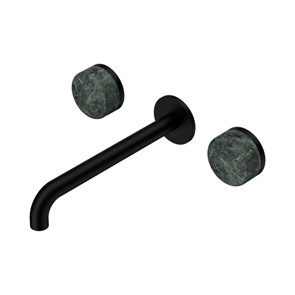 Nero Serenity Wall Basin Set 160/185/220mm Spout With  Verde Alpi Handles Matte Black