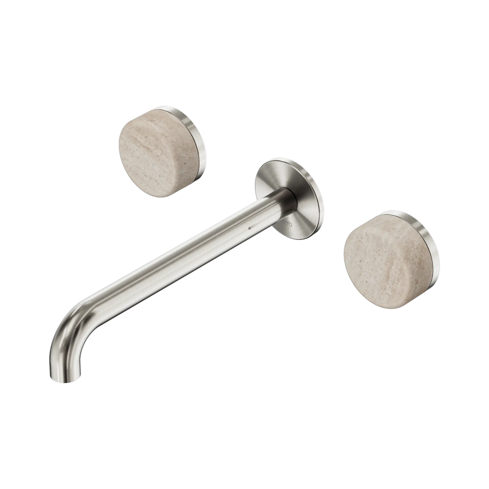 Nero Serenity Wall Basin Set 160/185/220mm Spout With Rome Travertine Handles Brushed Nickel