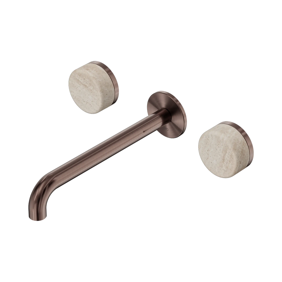 Nero Serenity Wall Basin Set 160/185/220mm Spout With Rome Travertine Handles Brushed Bronze
