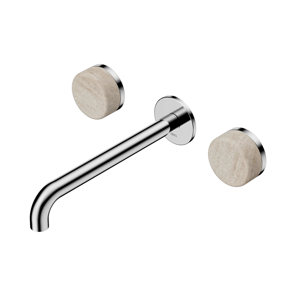 Nero Serenity Wall Basin Set Spout With Rome Travertine Handles - Chrome / 220MM (24D049CH)
