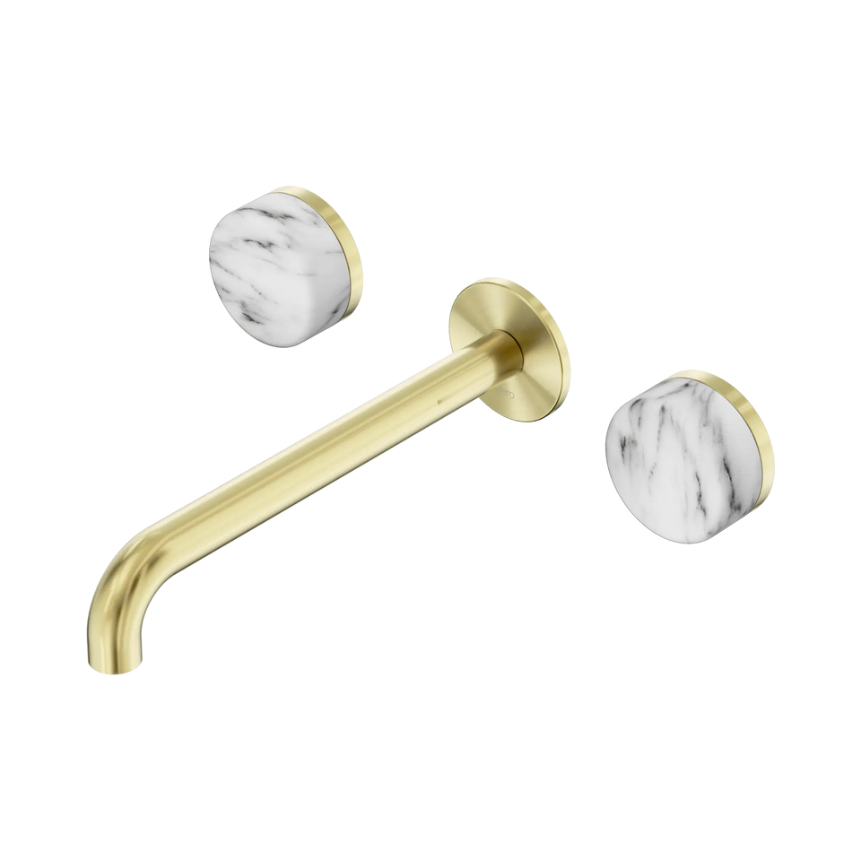 Nero Serenity Wall Basin Set Spout With Arabescato Corchia Handles - Brushed Gold / 220MM (24D050BG)
