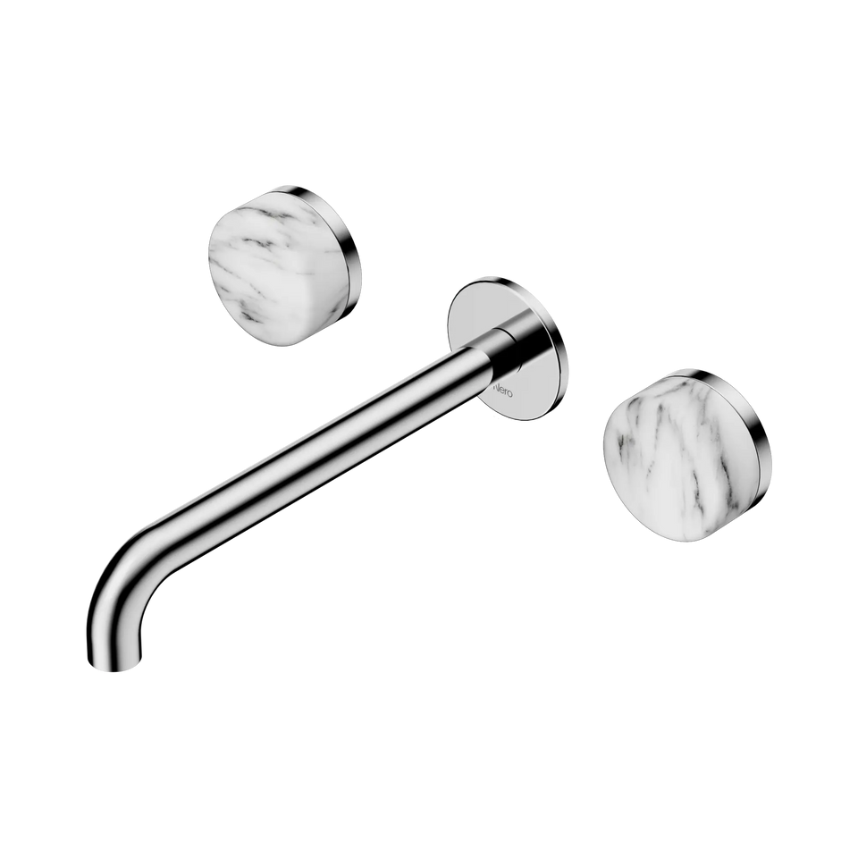 Nero Serenity Wall Basin Set Spout With Arabescato Corchia Handles - Chrome / 220MM (24D050CH)