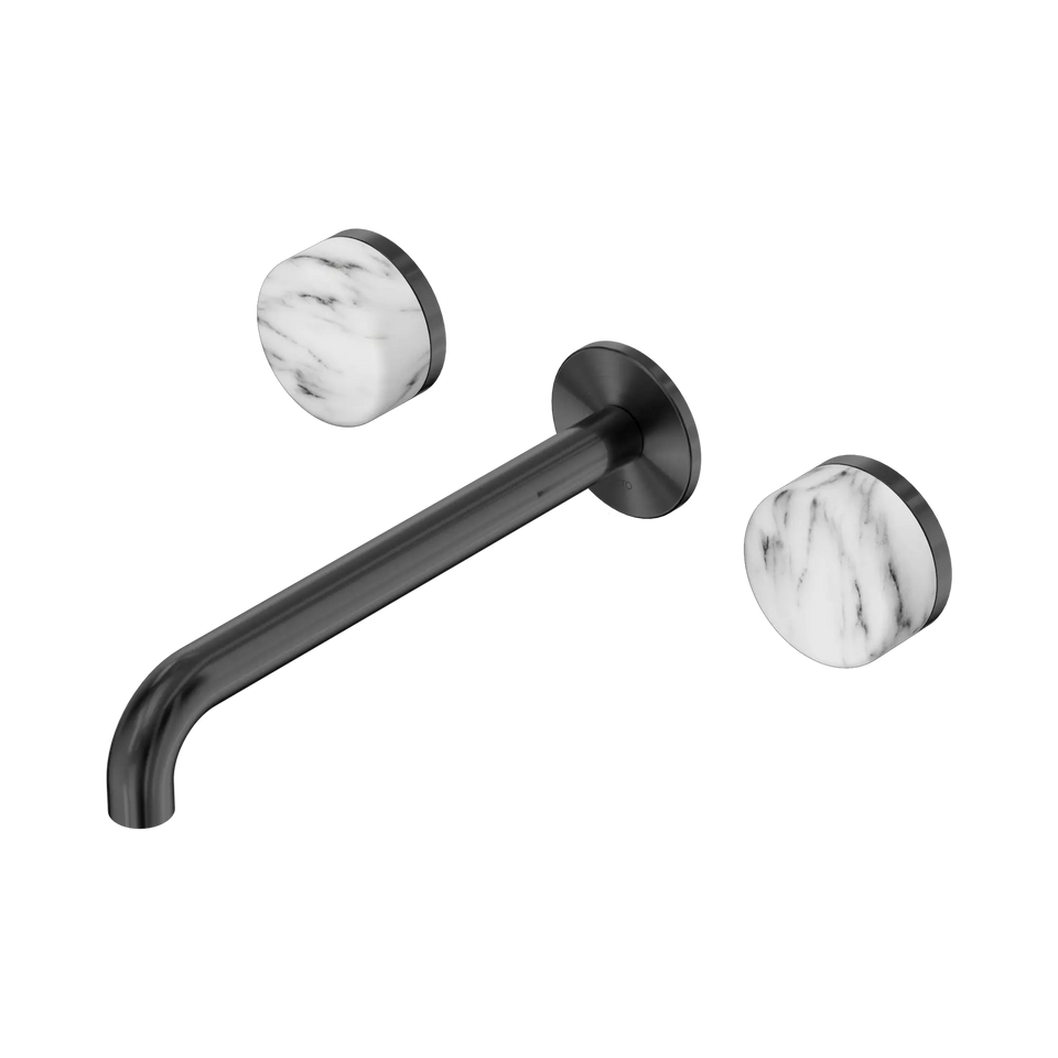 Nero Serenity Wall Basin Set 160/185/220mm Spout With Arabescato Corchia Handles Gun Metal
