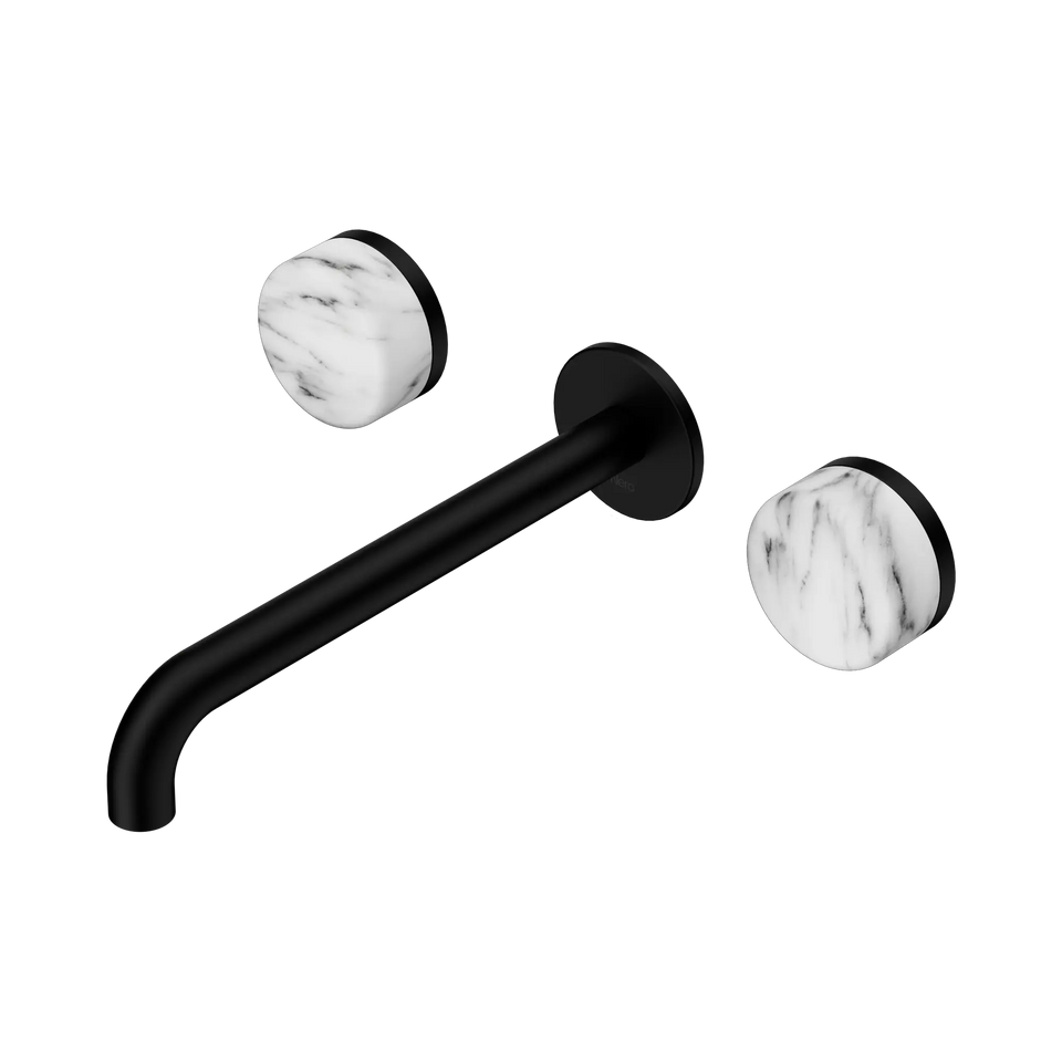 Nero Serenity Wall Basin Set Spout With Arabescato Corchia Handles - Matte Black / 220MM (24D050MB)