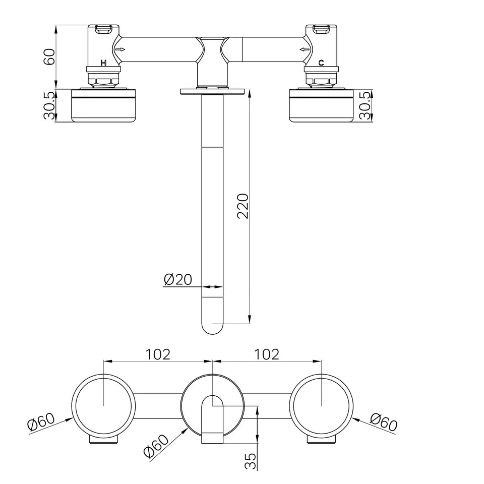 Nero Serenity Wall Basin Set Spout With Arabescato Corchia Handles