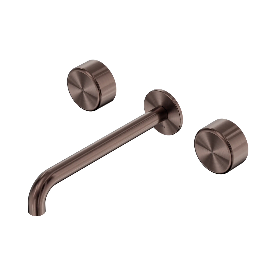Nero Serenity Wall Basin Set 160/185/220mm Spout With Nero Metal Handles Brushed Bronze