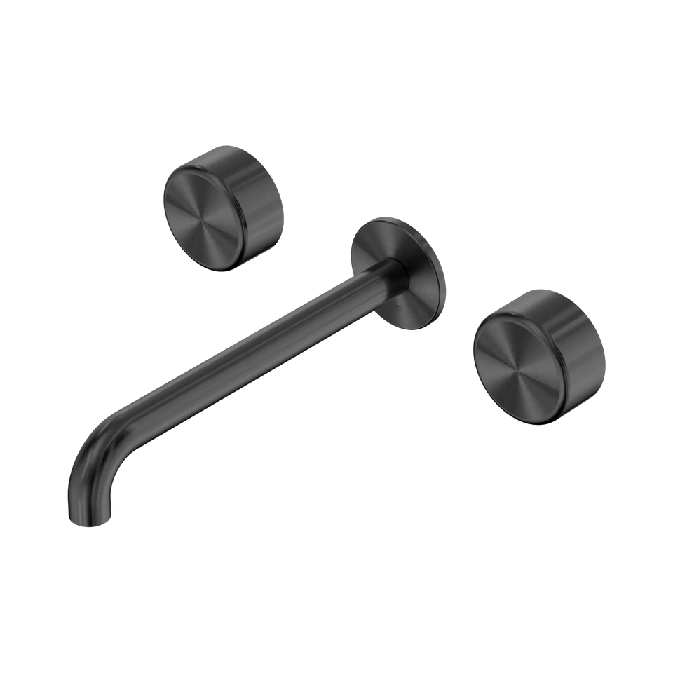 Nero Serenity Wall Basin Set 160/185/220mm Spout With Nero Metal Handles Gun Metal