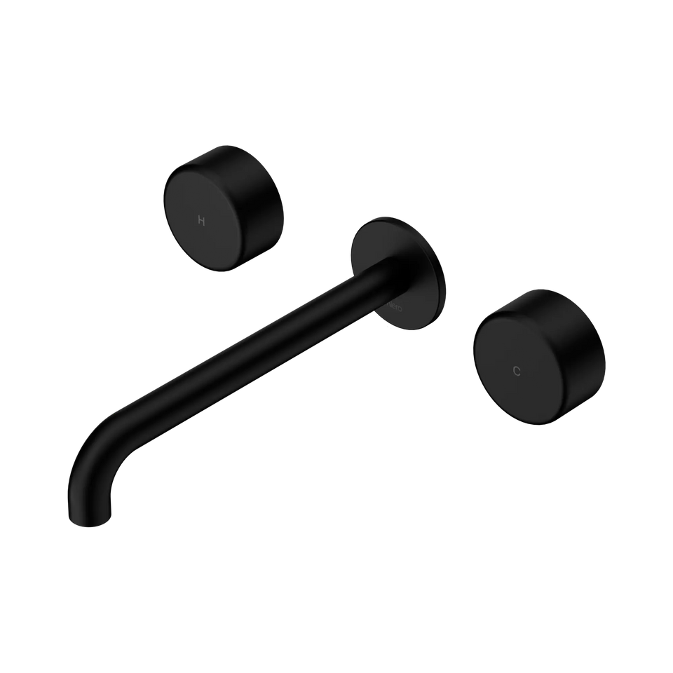 Nero Serenity Wall Basin Set 160/185/220mm Spout With Nero Metal Handles Matte Black