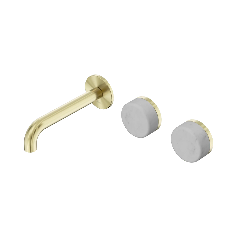 Nero Serenity Wall Basin/Bath Set Offset Spout With Carrara Handles - Brushed Gold / 160MM (24D053BG)