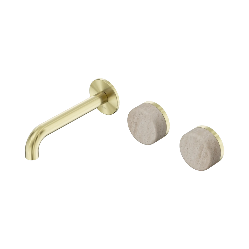 Nero Serenity Wall Basin/Bath Set Offset Spout With Rome Travertine - Brushed Gold / 160MM (24D055BG)