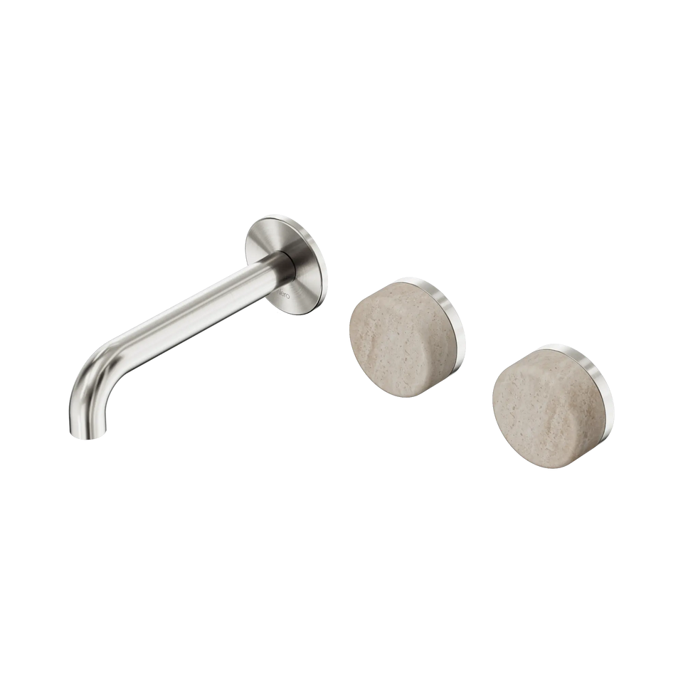 Nero Serenity Wall Basin/Bath Set Offset Spout With Rome Travertine - Brushed Nickel / 160MM (24D055BN)