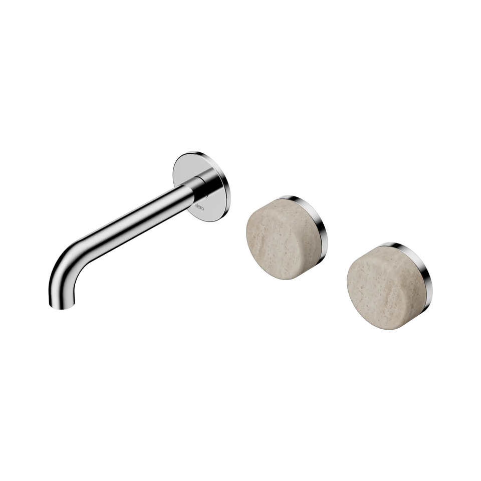 Nero Serenity Wall Basin/Bath Set Offset Spout With Rome Travertine - Chrome / 160MM (24D055CH)