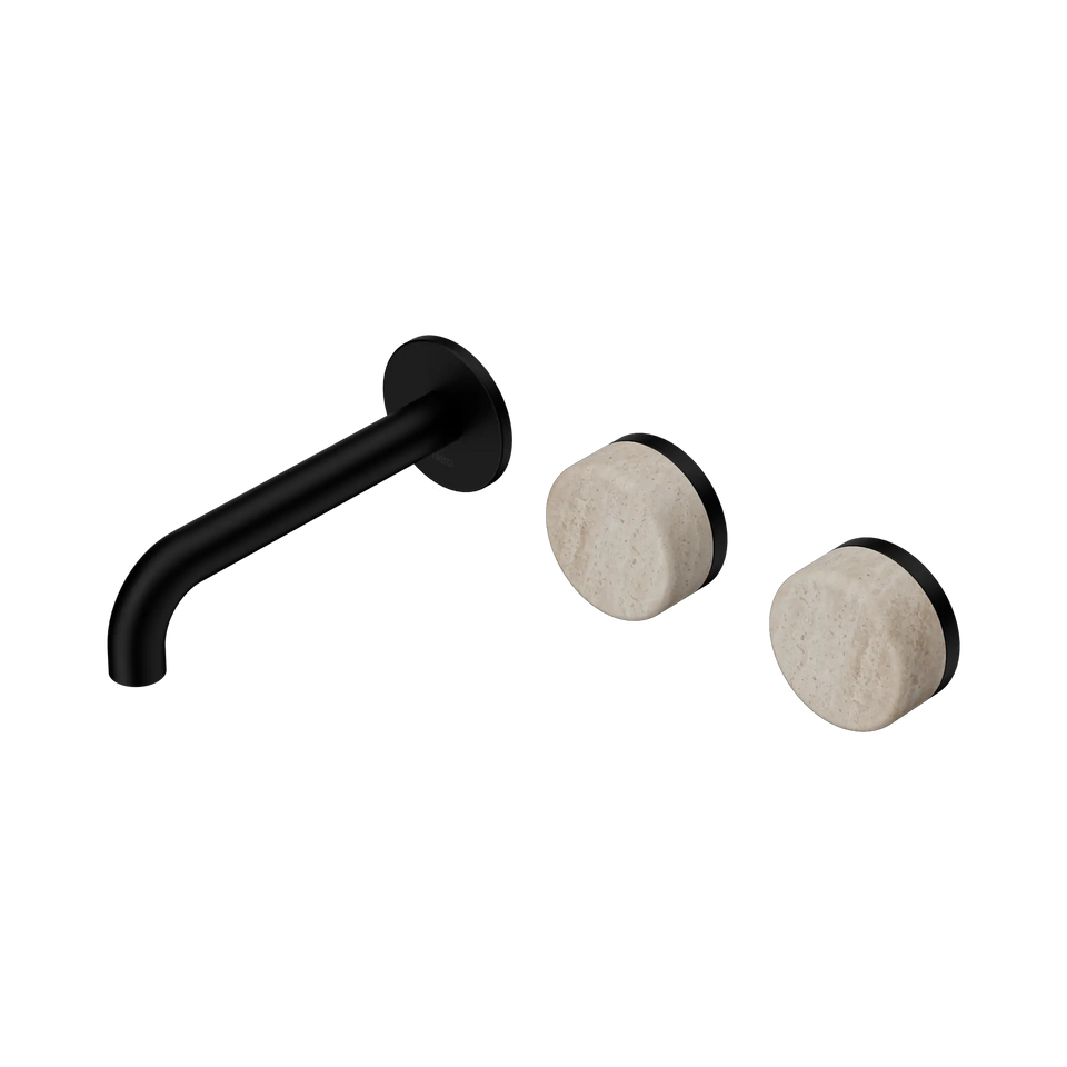 Nero Serenity Wall Basin/Bath Set Offset Spout With Rome Travertine - Matte Black / 160MM (24D055MB)