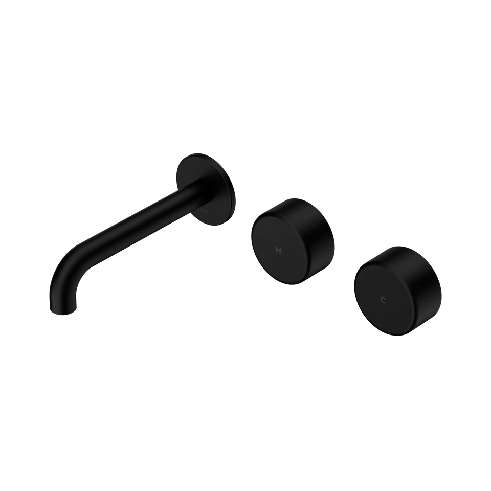 Nero Serenity Wall Basin/Bath Set Offset Spout With Metal Handles - Matte Black / 160MM (24D058MB)
