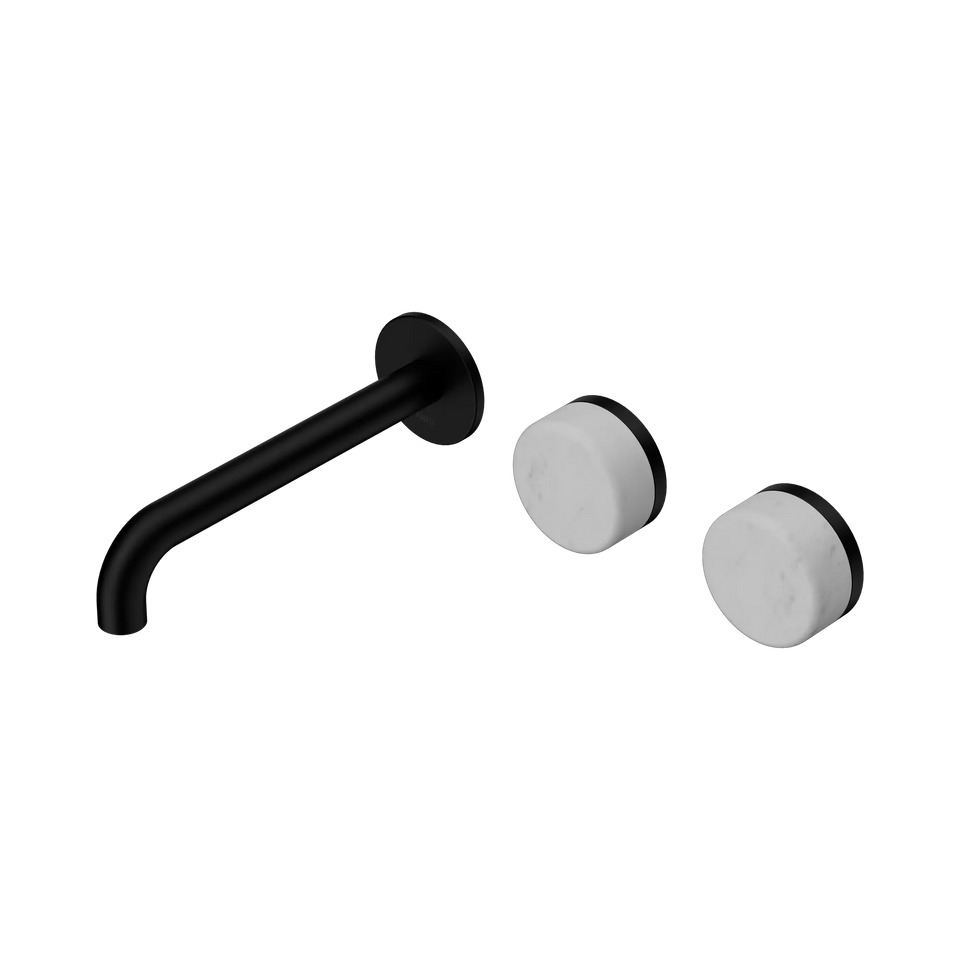 Nero Serenity Wall Basin/Bath Set Offset Spout With Carrara Handles - Matte Black / 185MM (24D059MB)