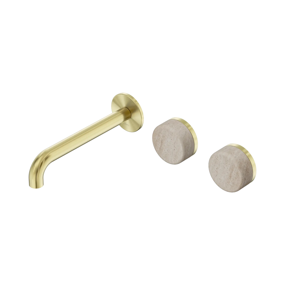 Nero Serenity Wall Basin/Bath Set Offset Spout With Rome Travertine - Brushed Gold / 185MM (24D061BG)