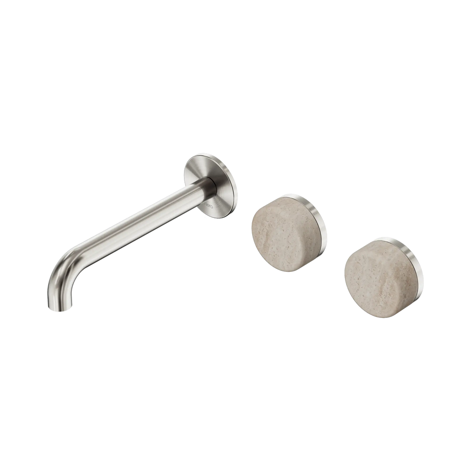 Nero Serenity Wall Basin/Bath Set Offset Spout With Rome Travertine - Brushed Nickel / 185MM (24D061BN)