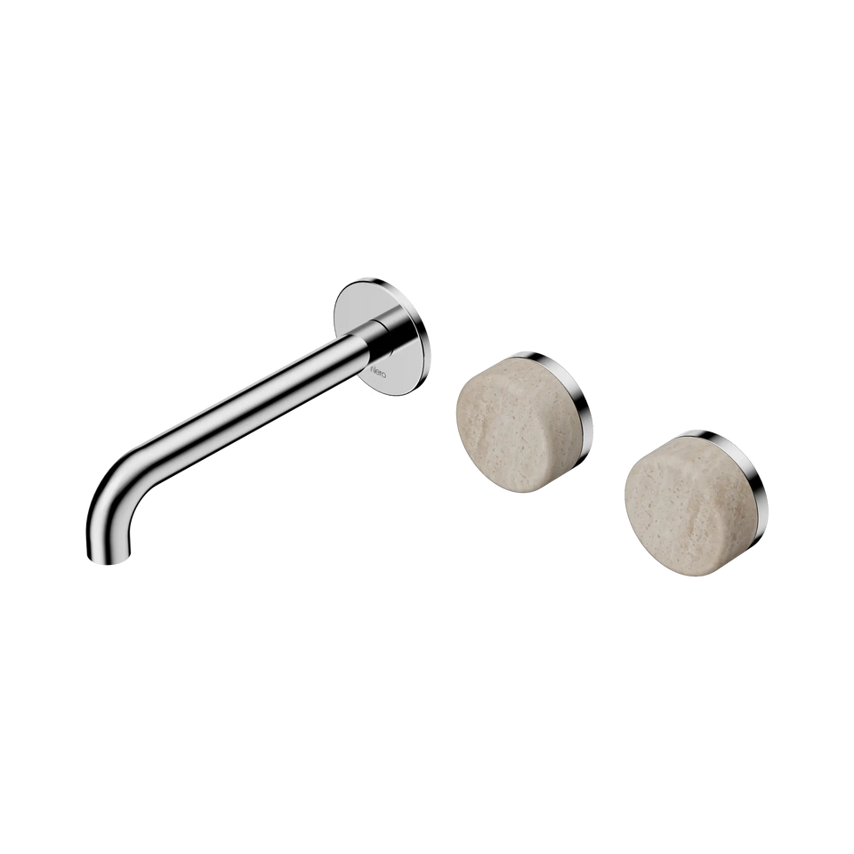 Nero Serenity Wall Basin/Bath Set Offset Spout With Rome Travertine - Chrome / 185MM (24D061CH)