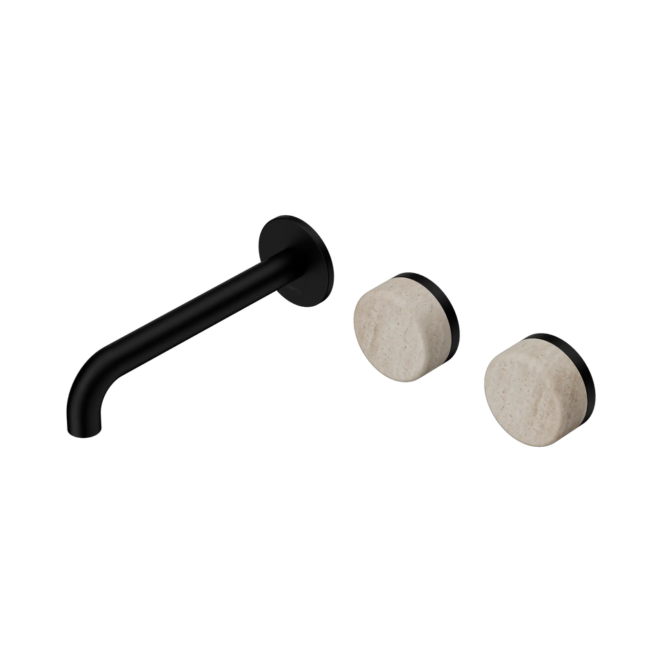 Nero Serenity Wall Basin/Bath Set Offset Spout With Rome Travertine - Matte Black / 185MM (24D061MB)