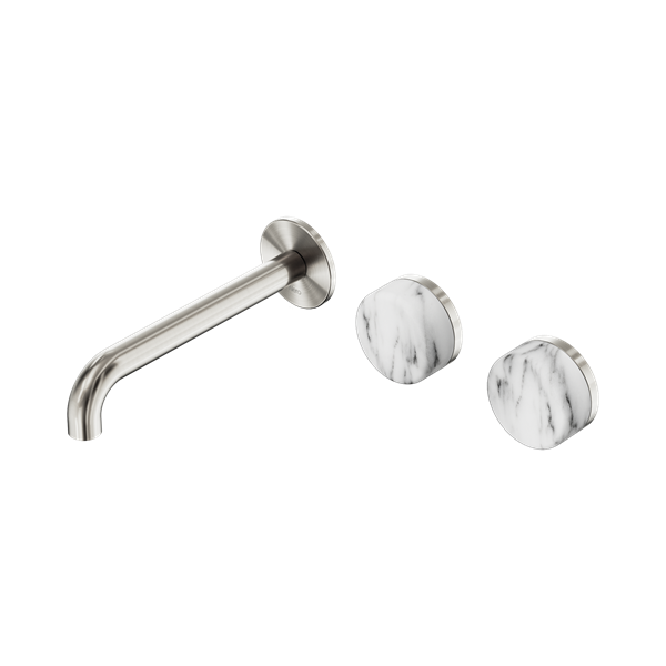 Nero Serenity Wall Basin/Bath Set 160/185/220mm Offset Spout With Arabescato Corchia Handles Brushed Nickel