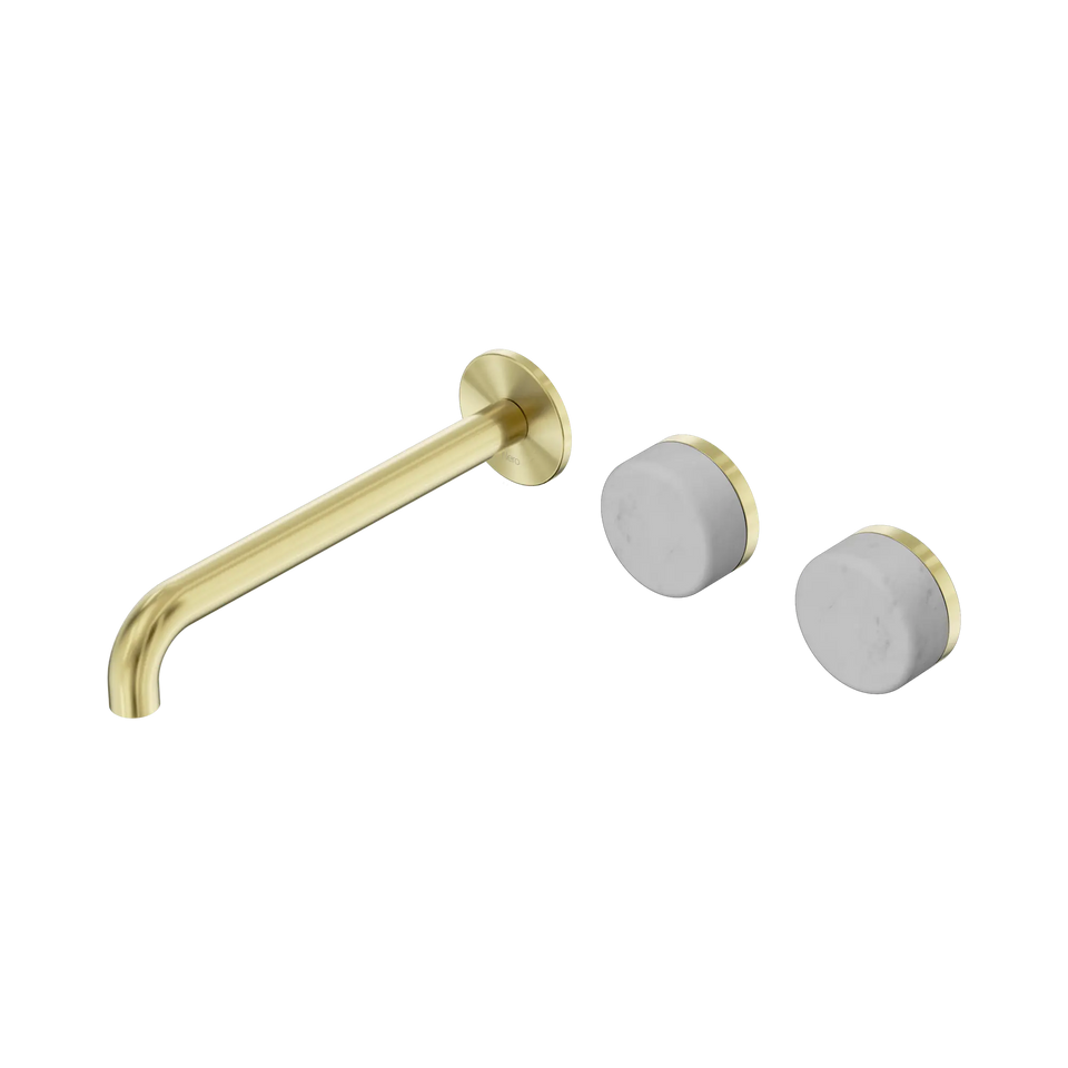 Nero Serenity Wall Basin/Bath Set Offset Spout With Carrara Handles - Brushed Gold / 220MM (24D065BG)