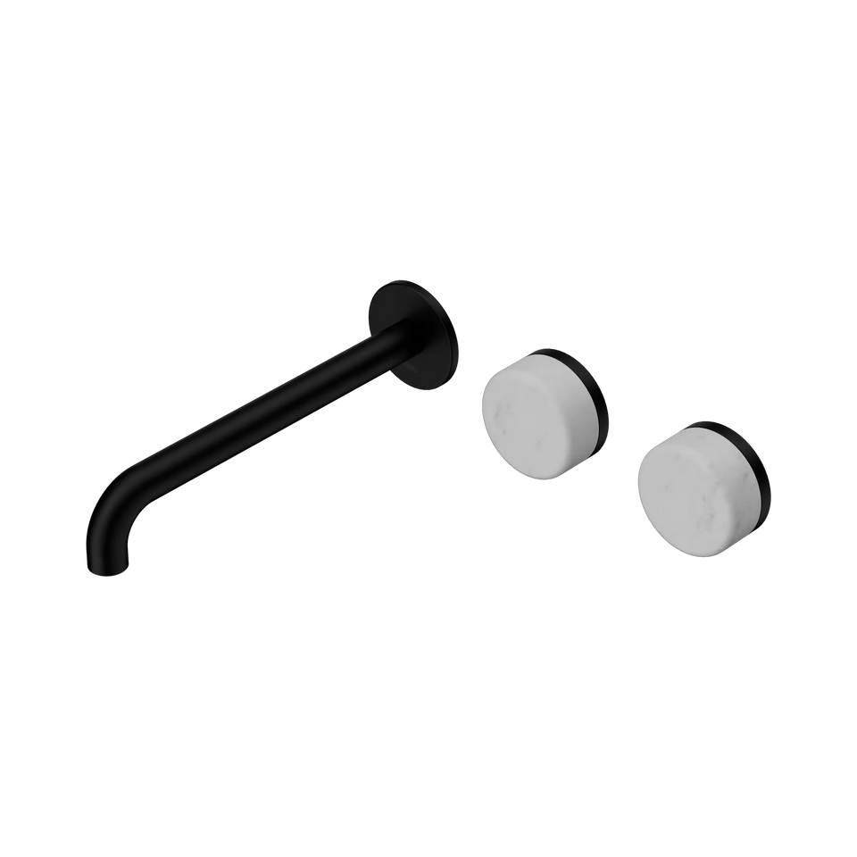 Nero Serenity Wall Basin/Bath Set Offset Spout With Carrara Handles - Matte Black / 220MM (24D065MB)